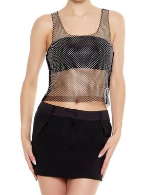 Iridescent NWT Forever 21 Black Rhinestone Crop Top